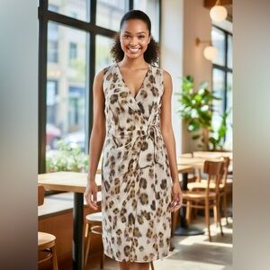 St John Leopard Print Silk Wrap Dress S